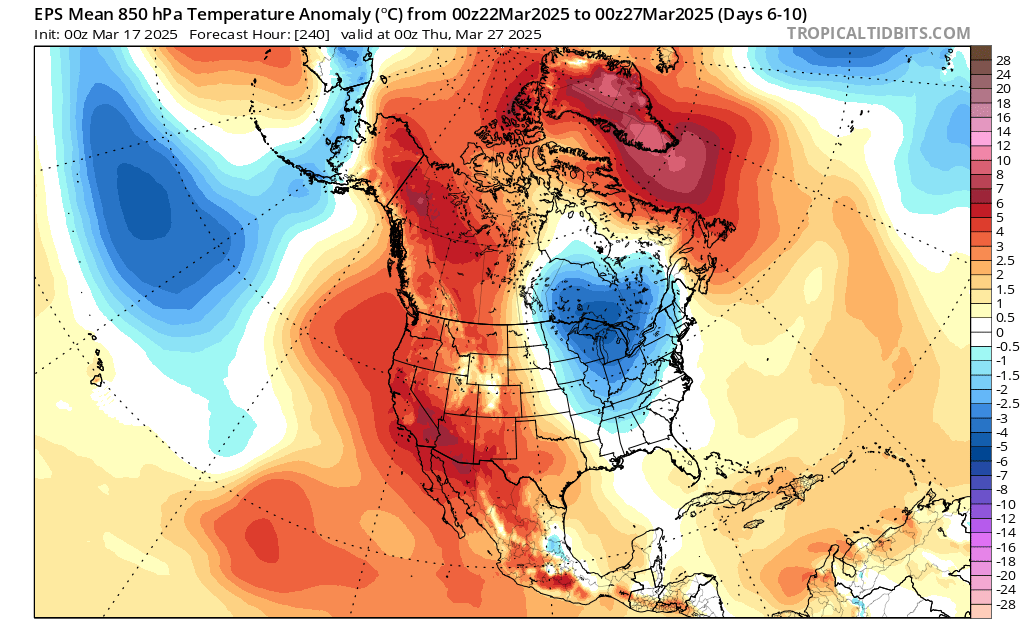 EPS Day 6-10 850 mb temperature anomaly
